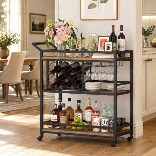 Image of FATORRI Bar Cart with Wheels, Wine & Liquor Cart for Home