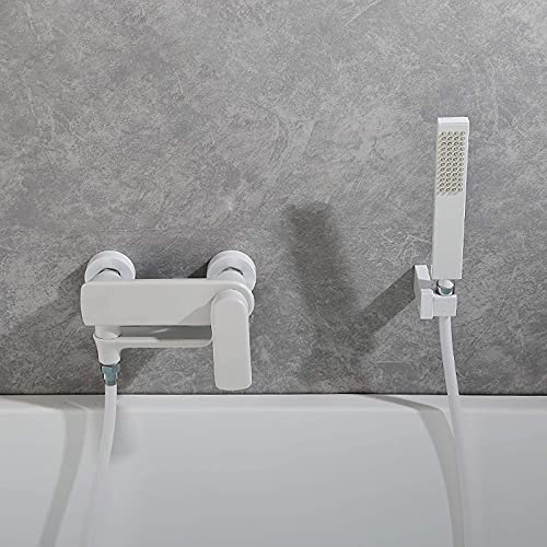 Robinet de baignoire blanche mitigeur mural avec douchette à poignée unique - 2