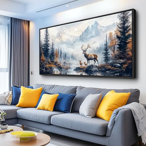 KELIYUAN Large Canvas Wall Art For Office Black Framed Wall Decor For Bedroom Living Room Mural Prints Pictures Lushan Mountain Scenery Painting Stretched and Framed Wall Aesthetics 24"X48"