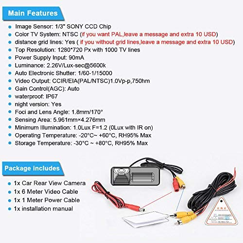 Kalakus Car Rear View Camera Integrated into License Plate Light,170° Angle Night Vision with Guide Line Reversing Paking Assistant for Buick Excelle GT XT/Shelf/Opel/Chevroet/Fiat - Image 3