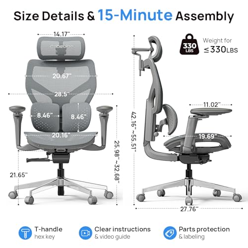 Image of Ergonomic Office Chair with Adaptive Dual-Wing Lumbar Support - Over 10 Hours Sitting Comfortable Mesh Big and Tall Home Desk Chair, 4D Headrest, 630 Armrst, Seat Depth Adjustable
