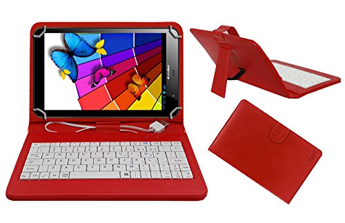 Image of ACM USB Keyboard Case Compatible with Bsnl Penta Smart Ps650 Tablet Cover Stand Study Gaming Direct Plug & Play - Red