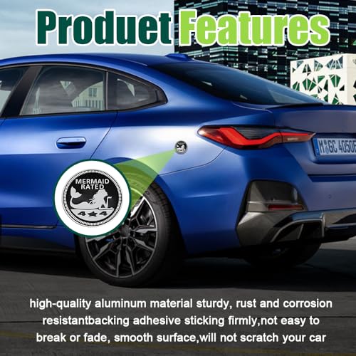 Image of Mermaid Badge Rated Car Emblem, 4 x 4 Metal Automotive Badge, 3D Metal Car Badges Round Emblem Decals, Car Exterior Emblems Badge Auto Decorations Compatible with Jeep Vehicles Trucks SUV RV