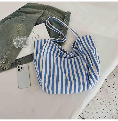 Bolso tote de lona para mujer, tamaño mediano con rayas miniatura 7