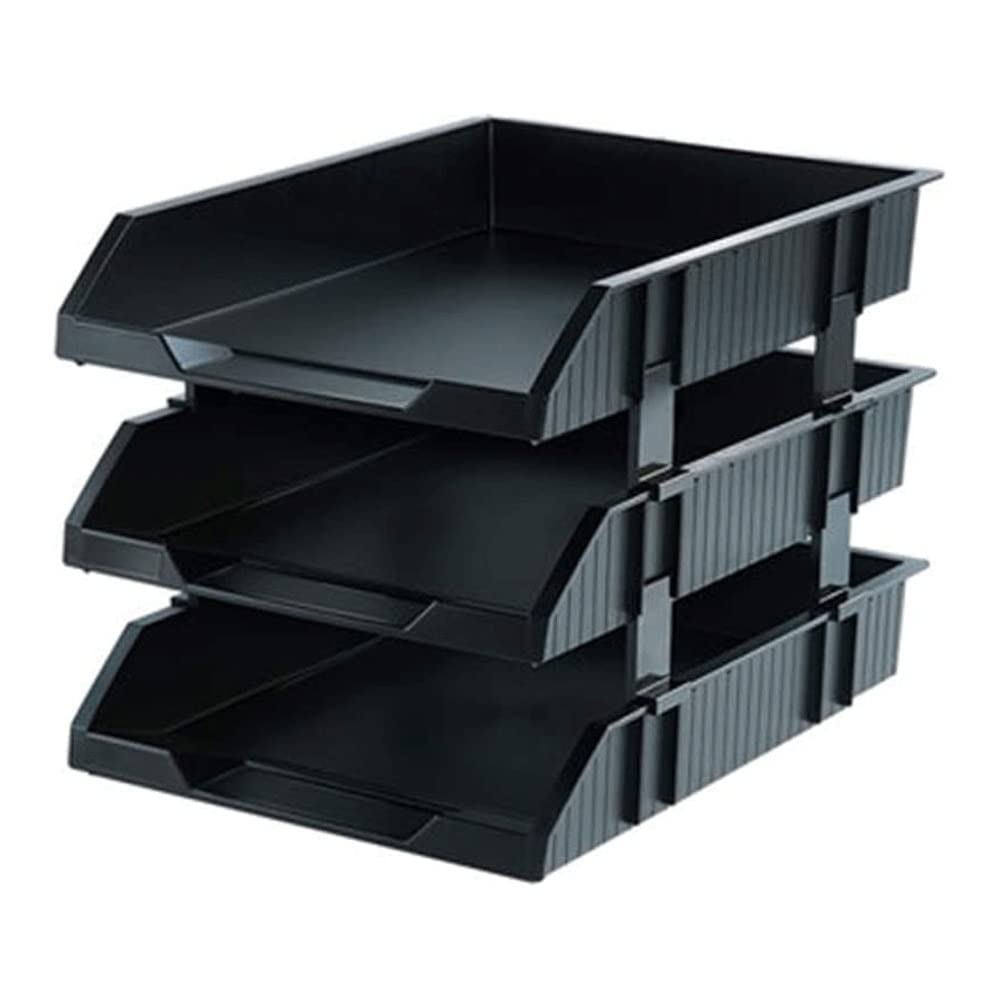 vassoi portadocumenti, Vassoio impilabile a 3 livelli, organizer da scrivania, portadocumenti e supporto da tavolo for accessori for lettere di carta(Black)