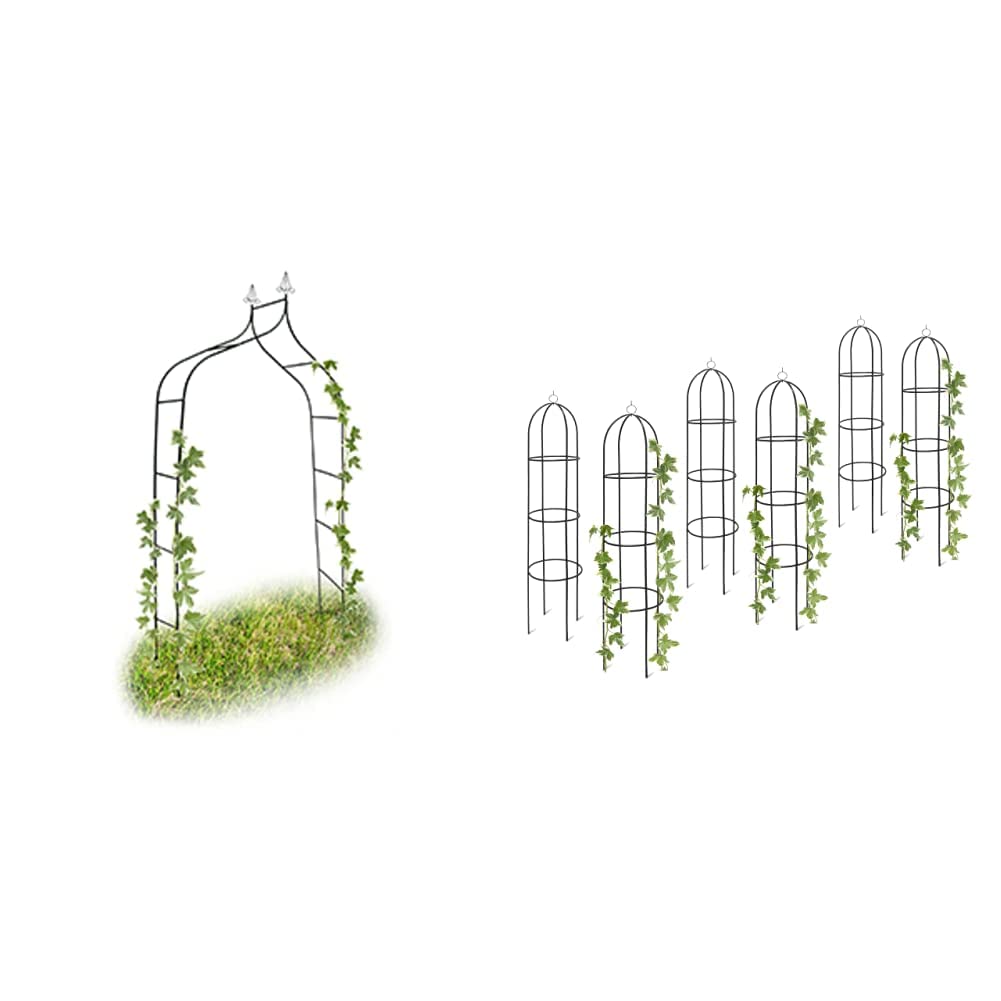 Arche à rosiers avec pointe décorative gloriette robuste en métal vert 2,4 m