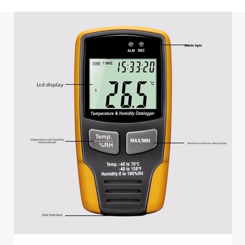 Registrador de datos de temperatura y humedad USB, pantalla LCD, alarma de luz sonora for cadena de frío, almacén y laboratorio