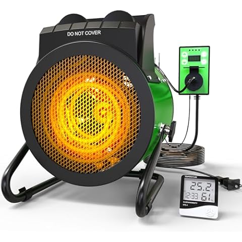 Greenhouse Heater With Thermostat- Outdoor Electric Heater 1500W, 3S Fast Heating, Overheat Protection, Patio Heater for Green House, Tent, Flower Room, Green Cover