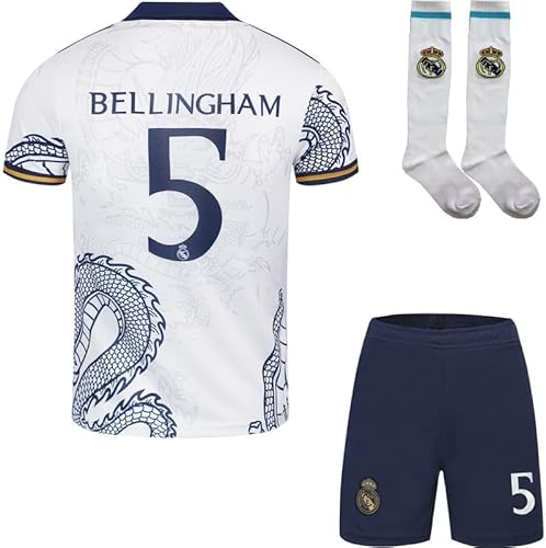 Hawkara R. Madrid Bellingham #5 - Camiseta de fútbol para niños, edición especial de dragones dorados, Blanco, 24 / 140 (6-7 Jahre)
