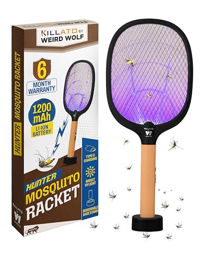 Image of Weird Wolf 2 in 1 Rechargeable Mosquito Bat with UV Light & Base Stand | Electric Fly Swatter with Auto & Manual Mode | Type-C USB Charging | 1200 mAh Lithium Battery | 6 Month Warranty