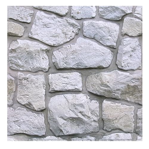 SMOOSTIKC 3D Faux Stone Wall Panels Peel and Stick, 10 Pcs 11.8' x 11.8', Stone-Look Textured Wall Sticker, Ultra-Light Thin PVC Fake Stone Wall Covering Tiles for Quick DIY, Whitewash