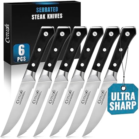 Cutluxe Steak Knives Set of 6, Serrated Steak Knives – Forged High Carbon German Steel, Full Tang, Ergonomic Handle Design – Artisan Series Cover