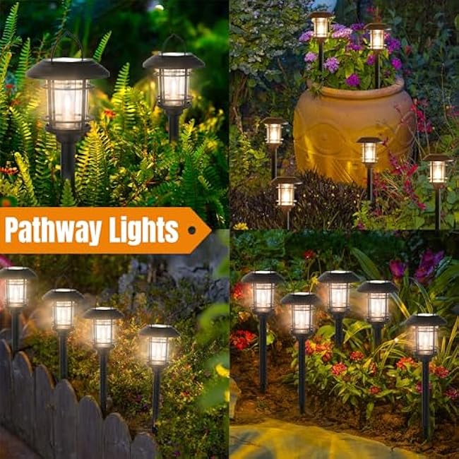 Dynaming 6 Pack Dual Use Solar Path Lights Outdoor, Hanging Lantern Solar Garden Lights with Edison Bulb, Landscape Lighting, Waterproof & Auto On/Off for Patio Pathway Walkway Driveway, Warm White