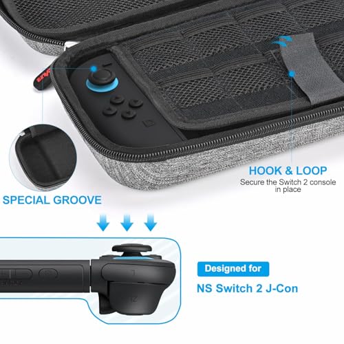 Image of innoAura Switch 2 Carrying Case for NS Switch 2 (2025), with 9 Game Card Slots, Protective Travel Storage Case, Cute Pendant and Sticker, Gray