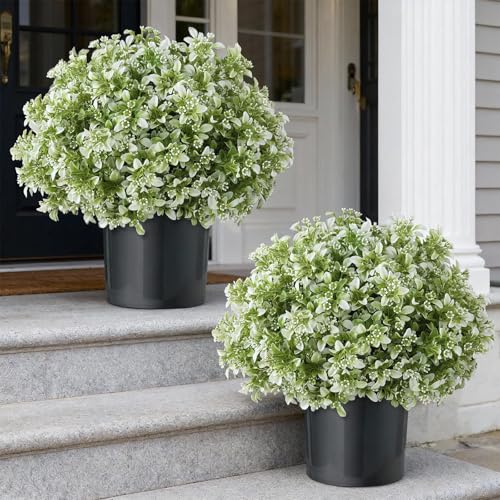 2 Set 17 Artificial Boxwood Topiary Ball Trees for Outdoor(White-Green)