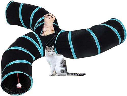 Miniatura 7 de iHOO Túneles para gatos S-Way Crinkle Play Toys Tubo plegable con laberinto de bolas, casa para gatos interactivos para gatos, cachorros, gatitos,