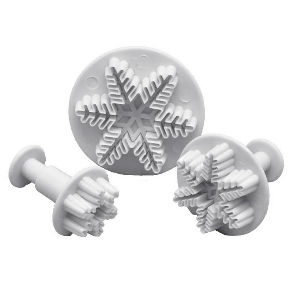 3 Pieces Snowflake Plunger Cutters - Spring Loaded Fondant Mold Cookie Cutter, Christmas Cake Decorating Baking Tools