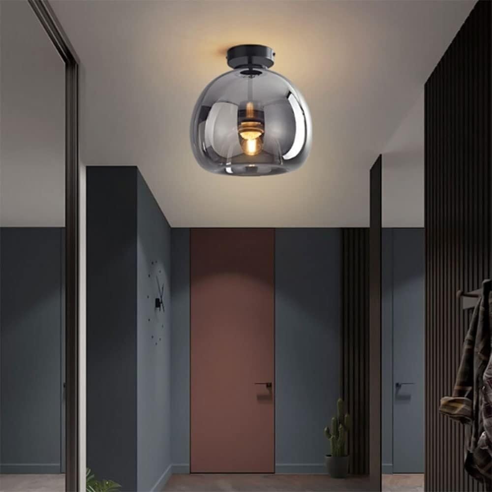 TONFON Nordic E27 Ceiling Light Post-Modern All-Copper Glass Ceiling Lamp Simple Creative Aisle Ceiling Light Fixture for Living Room Bedroom Dining Room Kitchen Hallway Entry Foyer(Smoke grey-S)