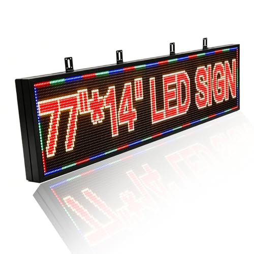 Image of 77 x 14 Inch P10 Outdoor LED Sign, Full Color Programmable Storefront Message Board with WiFi Control, Waterproof Scrolling Digital Display for Shop Window, Restaurant, Church, Cafe and Business