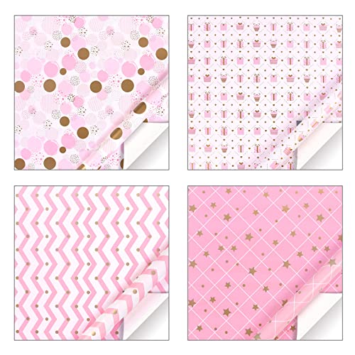 Jatidne 12 Sheets Gift Wrapping Paper Birthday With Tags And String Flat Pink Gift Wrap For Birthdays, Graduations #TOP2