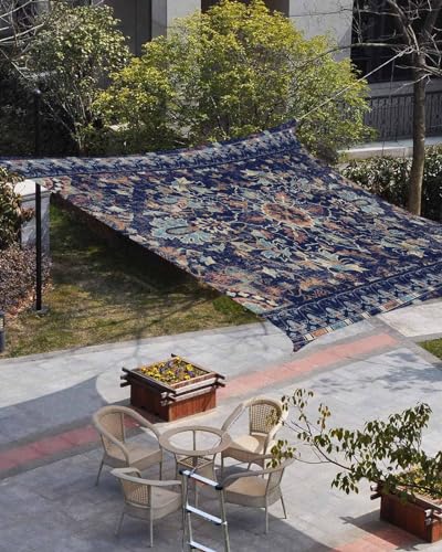 Waterproof Sun Shade Sail Ethnic Tribal Vintage Flower Abstract Geometric Texture Outdoor Patio Sun Shades Canopy UV Block Water Resistant Sunshade for Garden Backyard Deck Pergola 6.5x10 Ft