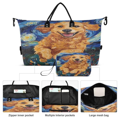 Golden Retriever Dog Travel Duffle Bag Gym Bag Weekender Bags with Toiletry Bag Travel Trip Tote Bag2
