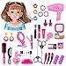Leic Juego de simulación de Maquillaje 37 Piezas simulación de Dibujos Animados Cabeza de muñeca Peinado Juguete de Regalo Educativo con secador de Pelo para niñas