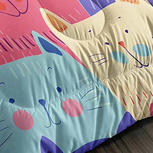 Bailipromise Kids Cute Cat Comforter Set Cartoon Pet Cats Bedding Set 3Pcs Full Size For Boys Girls Kitten Print Cotton Alternative Duvet Set Cat Lover's Animal Themed Quilt Set Bedroom Collection #TOP5