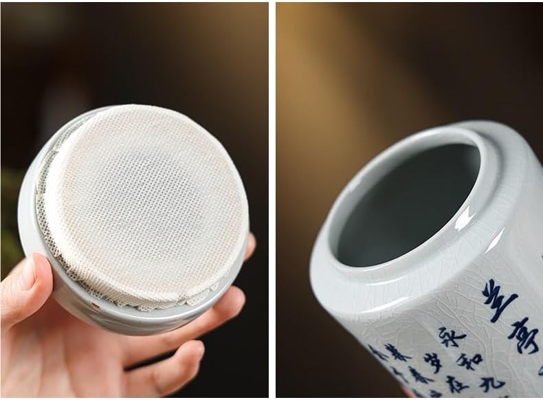 SONGCHAO Sugar Jar Sealed Teapot Large Ceramic Jar Portable Household Poetry Tea Box Packaging Can Tea Canister(A)