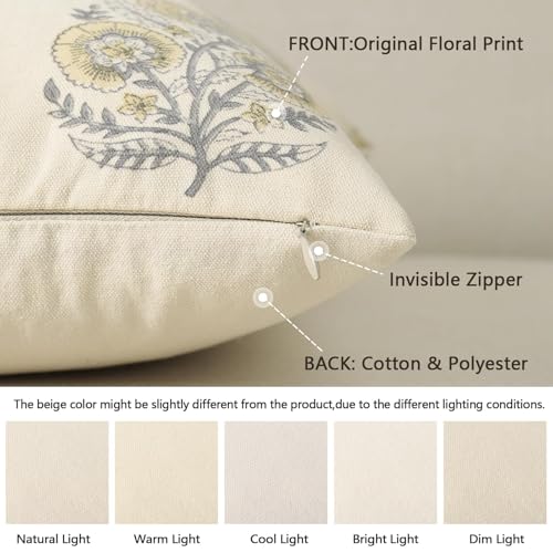 Image of Summer Vintage Floral Print Pillow Covers 12x20 Set of 2 Patterned Accent Decorative Cushion Covers Modern Farmhouse Throw Pillow Covers for Sofa Couch Chair Bed Living Room Home Decor, Mellow Yellow