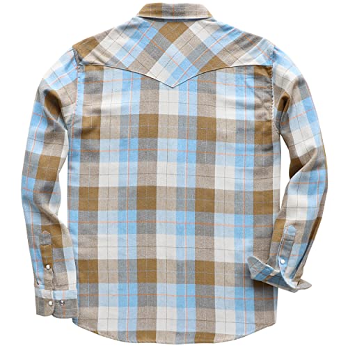 Dubinik® Flannel Shirt For Men Western Cowboy Pearl Snap Shirts For Men Long Sleeve Vintage Buttons Down Plaid Shirt #TOP1