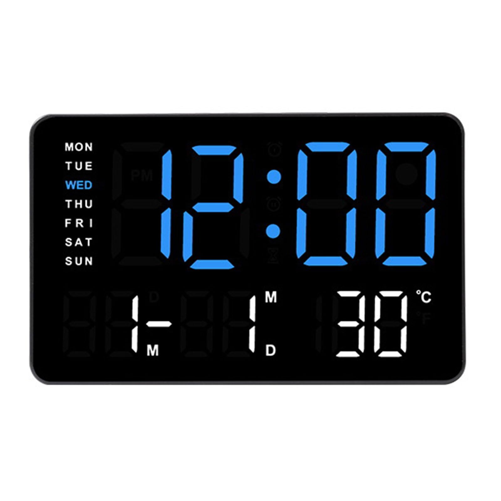 Reloj digital LED multifuncional de pared con alarma y temperatura interior