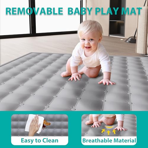 Foldable Playpen for Babies and Toddlers, 59x71 Inches Portable Playpen, Kids Collapsible Play Pen with 2 Handlers, Indoor & Outdoor Baby Fence Play Area with Visible Mesh, Dark Gray
