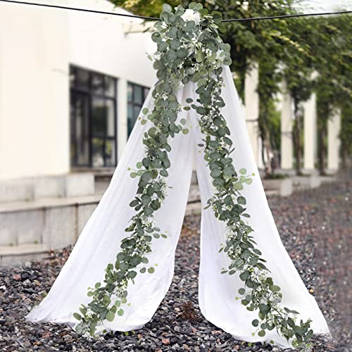 LOMOHOO 4 Pack Artificial Eucalyptus Garland Vines with White Flower,5.9ft Fake Eucalyptus Leaves Garland Plant,Greenery Garland for Bedroom Wall Decor Wedding Party Room Decor LOMOHOO 4 Pack Artificial Eucalyptus Garland Vines with White Flower,5.9ft Fake Eucalyptus Leaves Garland Plant,Greenery Garland for Bedroom Wall Decor Wedding Party Room Decor