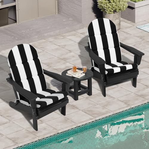 Crestlive 50x19.6 Inch Adirondack Chair Cushion Set of 2, Water Repellent, Fade Resistant, High Back Outdoor Rocking Chair Cushion for Patio, Black White Stripe