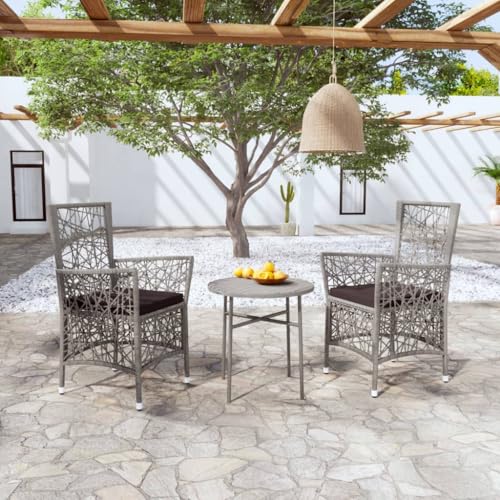 Vetnasa Juego de Comedor para jardín 3 Piezas ratán sintético Gris Mobiliario, Muebles de jardín, Conjuntos de jardín Gris 15,2 KG