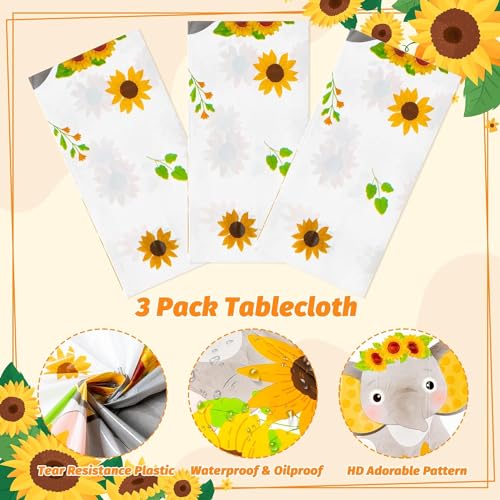 Beyumi BY-SUNFLOWER ELEPHANT TABLECOVER 3P 3Pcs Sunflower Elephant Baby Shower Party Tablecloth Disposable Plastic Waterproof Rectangular Table Covers A Sweet Little Peanut Is thumb #2