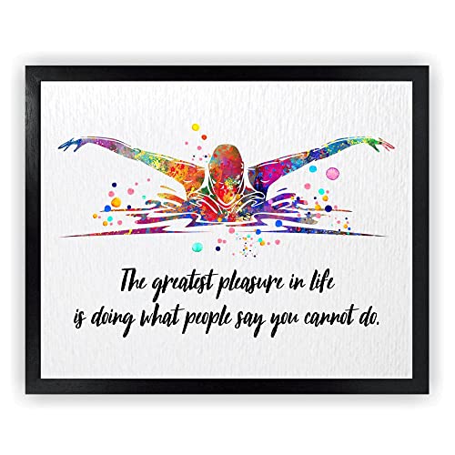 Dignovel Studios 8X10 Unframed Swimmer Swimming Training Sports Competition Motivational Inspirational Quote Greatest Pleasure Watercolor Art Print Poster Wall Hanging Decor DN801