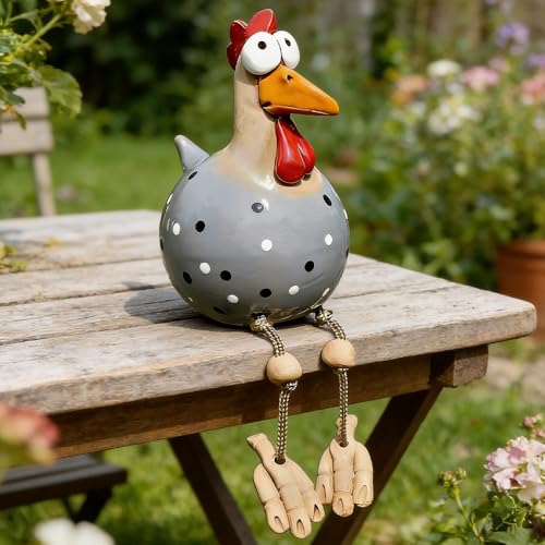HIULLEN Keramik Huhn Gartendeko Huhn Deko Garten Handarbeit Gartenstecker Hühner Gartenfigur Harz Gartendekoration Handarbeit Gartenstatue Dekorative Henne Gartenstecker für Terrasse Garten