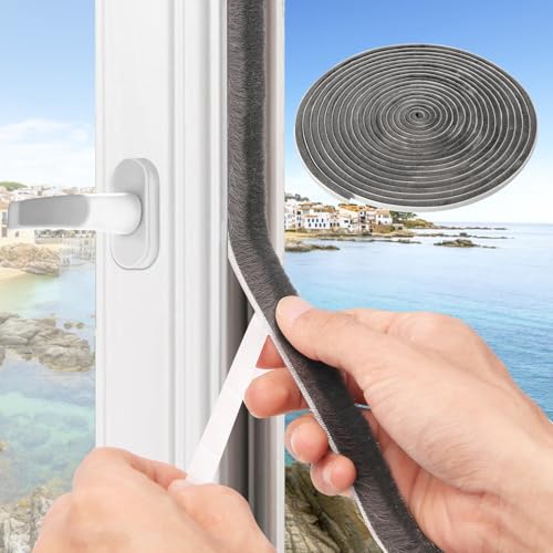 Weather Stripping Door Window Seal, 33Ft Self-Adhesive Brush Door Soundproofing Seal Strip for Sliding Windows and Door Frames, 0.35 Wide X 0.35 Inch Thick, Gray