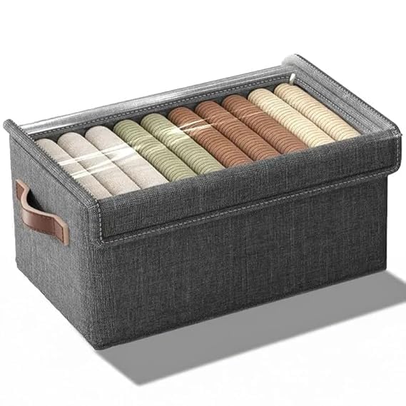 uNest 26 LTR Storage Box for Clothes | Grey | Pack of 1 | Foldable Cupboard with Lid | Double Handles Storage Box Cover for Wardrobe Shelves Sarees, Blanket, Bed Sheet-image-33