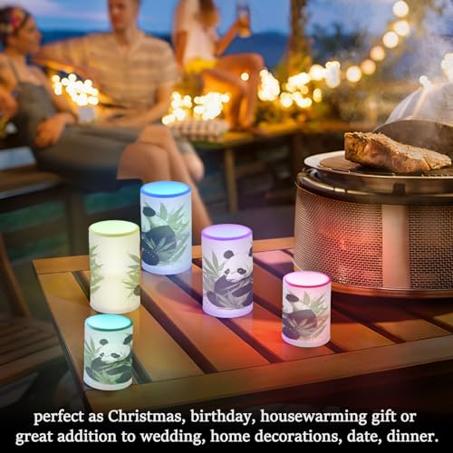 Image of Panda & Bamboo Flameless Candles, Flameless Candles with Remote Set of 2, Flameless Candles Battery Operated, Pillar Candles Home Decoration, Christmas, Party