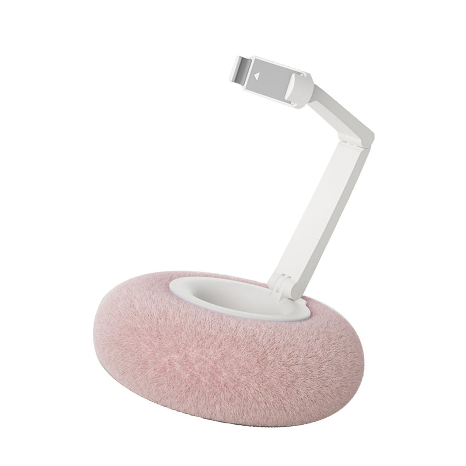 Soporte de teléfono ergonómico giratorio con base de cojín suave, brazo ajustable a 80° y antideslizante para dispositivos de 2 a 12 pulgadas, cama ajustable para teléfono