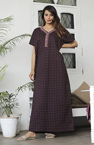Image of G4Girl Pure Cotton Embroidery Nighty for Women's | Night Gown | Nighty | Nightdress | Maxi | Sleepwear | Jaipuri Nighty | Nighties | Gown