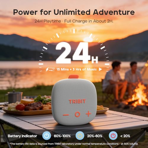 Image of Tribit StormBox Micro 3 Bluetooth Speaker with 13W XBass Sound, IP68 Waterproof Speaker for 24H Playtime, TWS Pairing, Bluetooth 6.0, Portable Speaker for Bike /Golf /Traveling, Grayish White