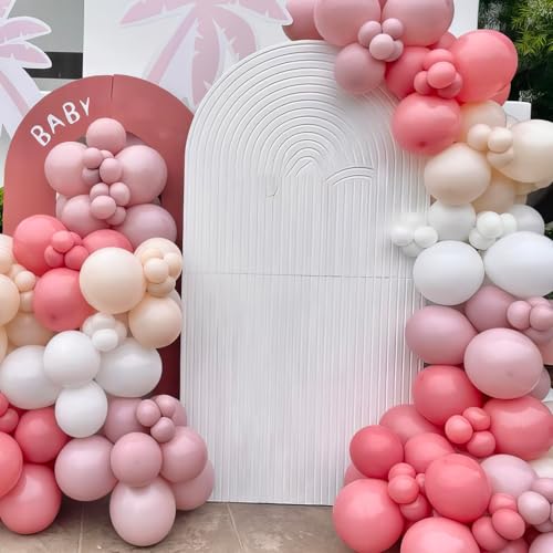Image of Pink Beige Double Balloons, Nude White Double Stuffed Balloons, Retro Dusty Pink Ivory Ballons for Girls Woman Birthday Boho Wedding Baby Shower Party Bridal Shower Anniversary Decorations Supplies