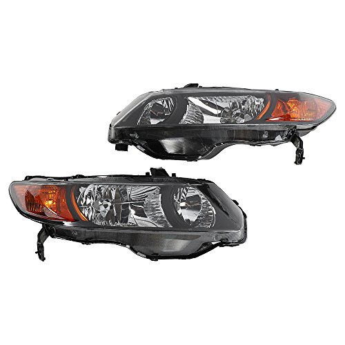 2PC Driver & Passenger Headlights Headlamps Set Replacement Compatible with 2006 2007 2008 2009 2010 2011 Honda Civic Black