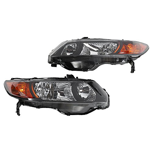 2PC Driver & Passenger Headlights Headlamps Set Replacement fit for 2006 2007 2008 2009 2010 2011 Honda Civic Black