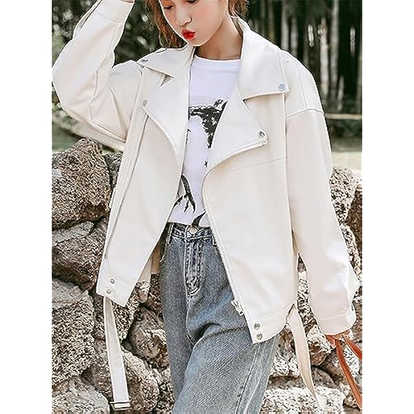 Adhdyuud Vrouwen Casual Pu Lederen Motorjas Met Riem Vintage Losse Solid Motorfiets Ritsen Jassen