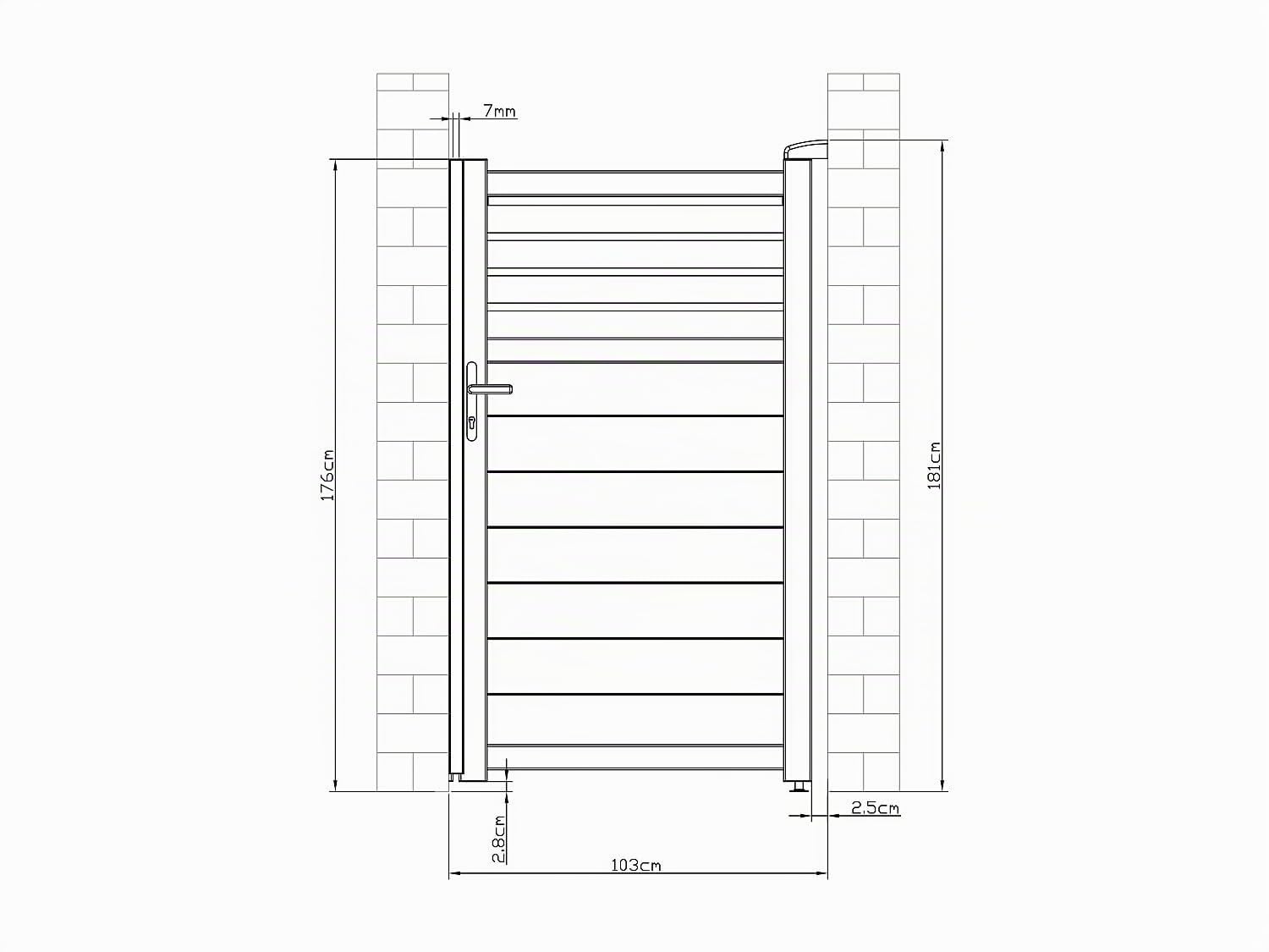 Vente-unique - Portillon battant aluminium persienné L103 x H180 cm anthracite - VIAZO